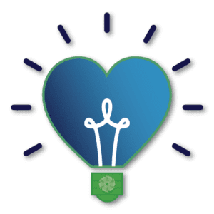 Light-Heartedness core value icon for Addison Group - Heart Shaped Light-bulb with beaming light and Addison Group Favicon at the base
