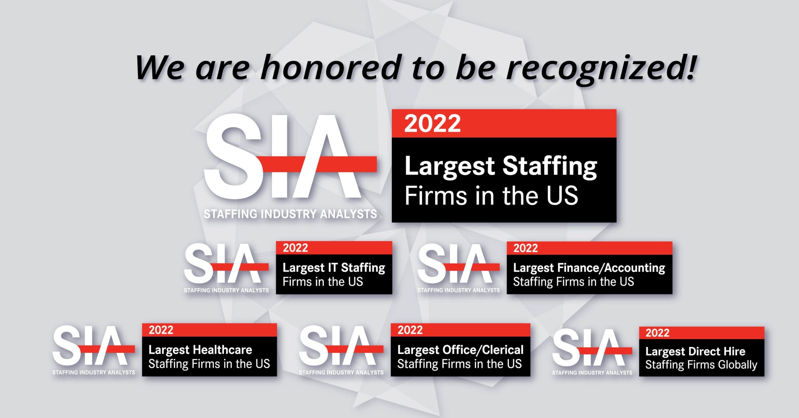 SIA Largest Staffing Lists 2022_We are honored to be recognized in every category we support
