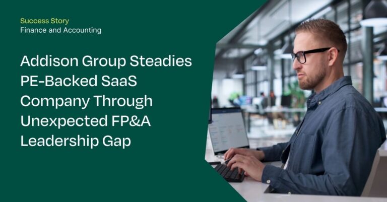 A private equity-backed SaaS company faced an unexpected senior-level resignation as a new CFO was onboarding and weeks before a critical board meeting.